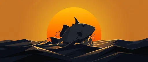 Triggerfish Silhouette Leaping Against Golden Sun