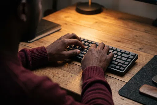 Hands Typing on Minimalist Blank Keyboard
