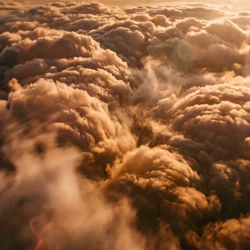 Golden Hour Aerial View of Cumulus Clouds
