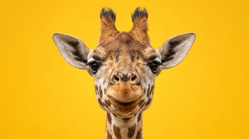 Cute Giraffe Portrait on Yellow Background