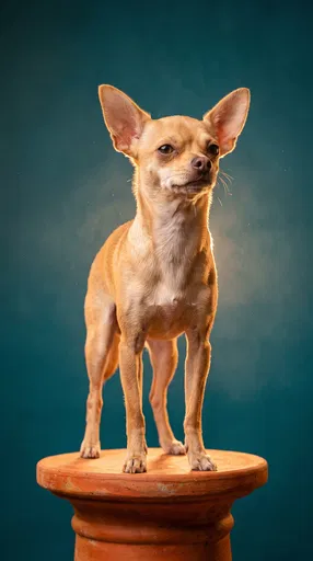 Fawn Chihuahua Standing on Terracotta Pedestal