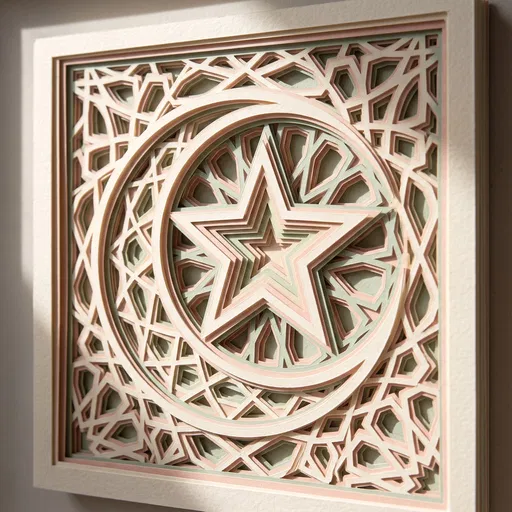 Layered Paper Cut Star and Crescent Art