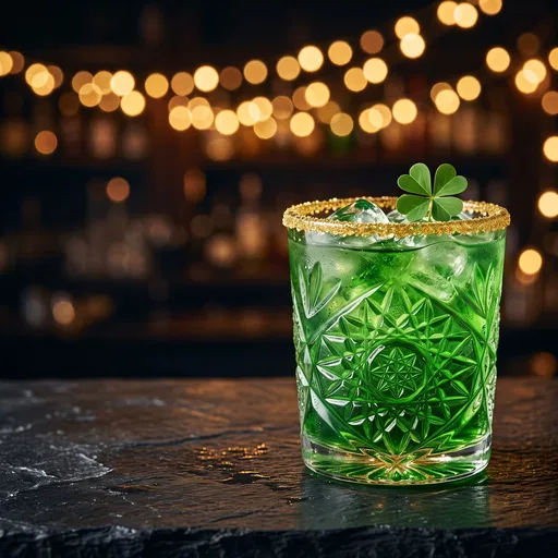 Green Cocktail With Clover Garnish
