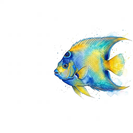 Watercolor Queen Angelfish on White Background