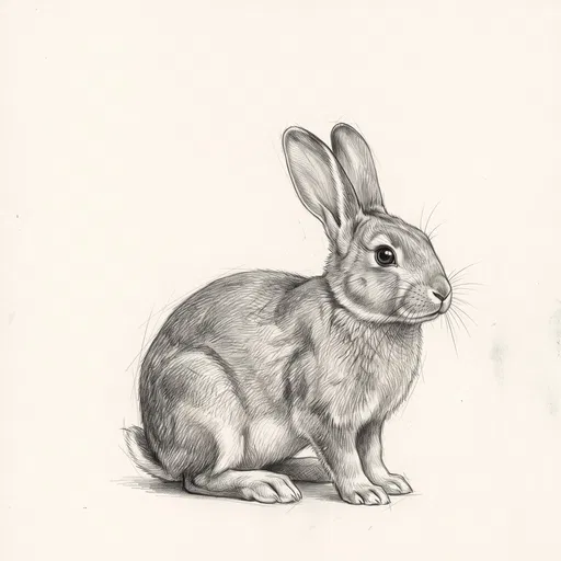 Graphite Pencil Drawing of Seated Rabbit