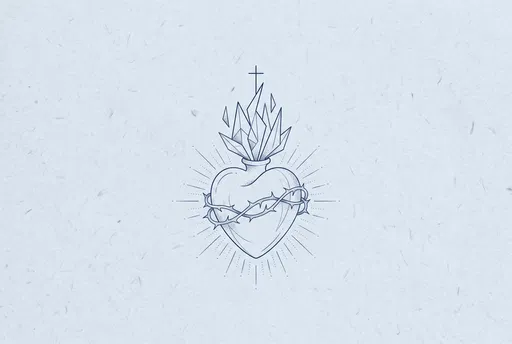 Minimalist Sacred Heart Tattoo Flash Illustration
