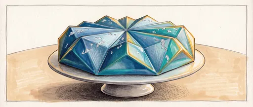 Blue Geometric Mirror Glaze Cake Illustration