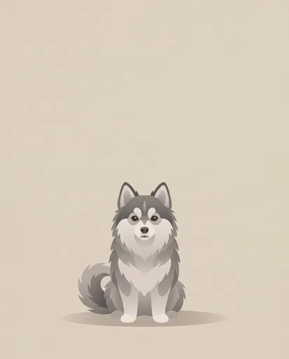 Minimalist Gray Pomsky Dog Illustration