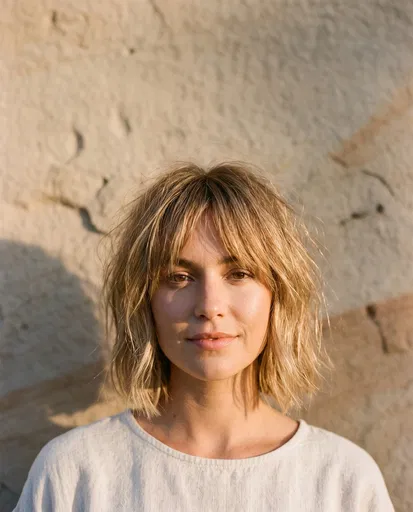 Woman With Shaggy Blonde Bob Portrait