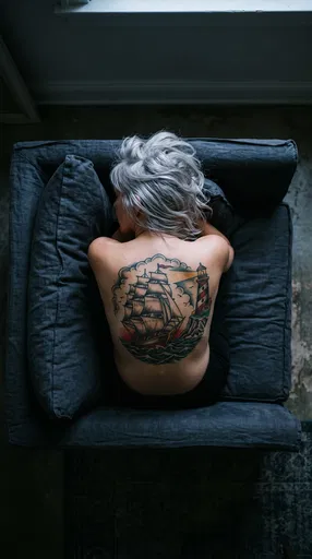 Woman With Traditional Ship Back Tattoo