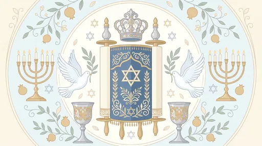 Symmetrical Illustration of Traditional Jewish Symbols