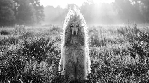 Backlit Afghan Hound with Windblown Hair