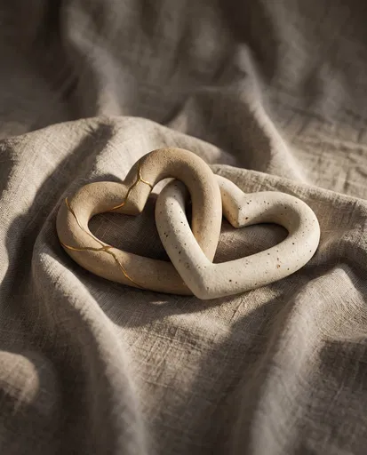 Intertwined Ceramic Hearts With Gold Kintsugi