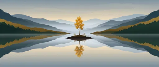 Minimalist Autumn Birch Tree Lake Reflection