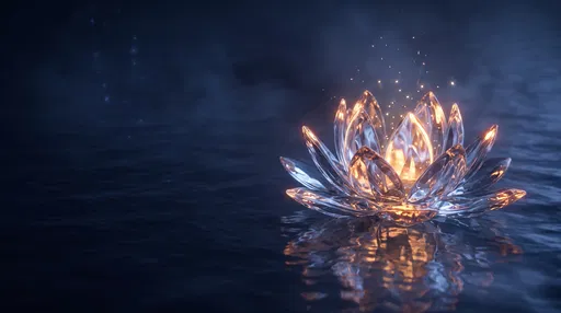 Glowing Crystal Lotus on Dark Water