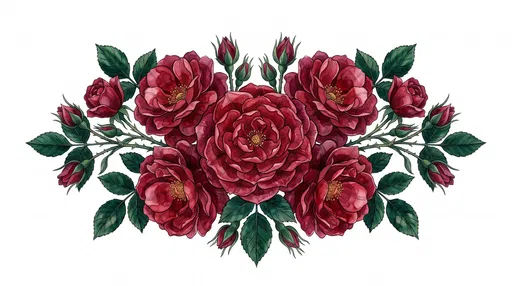Symmetrical Crimson Rose Botanical Watercolor Illustration