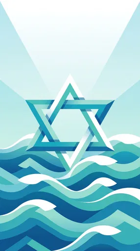 Geometric Star of David Over Blue Waves