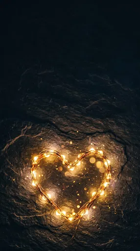Glowing Fairy Light Heart on Dark Slate
