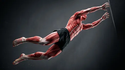 Dynamic Ecorche Figure Leaping Mid-Air