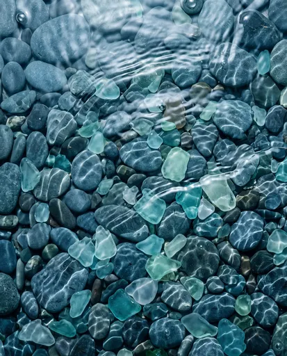 Slate Pebbles and Sea Glass Underwater