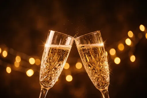Two Crystal Champagne Flutes Clinking Toast