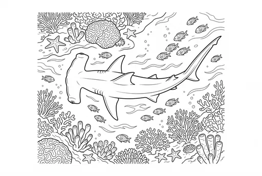Hammerhead Shark Coral Reef Coloring Page
