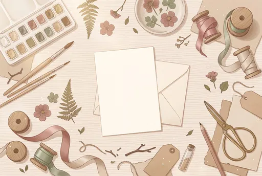 Top-Down Craft Workspace With Blank Card