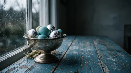 Silver Bowl of Easter Eggs by Window