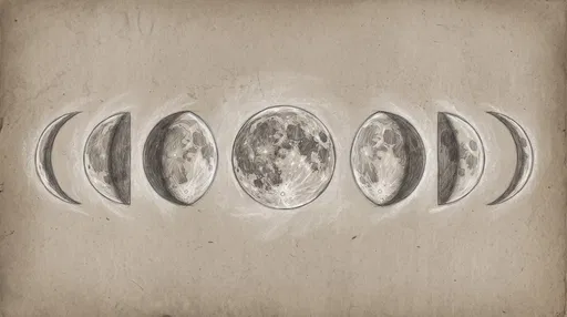 Vintage Graphite Sketch of Lunar Phases