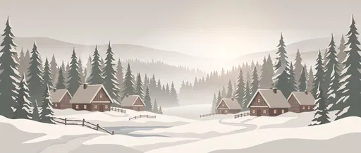 Muted Nordic Winter Village Illustration