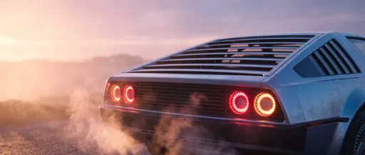 Retro-Futuristic Sports Car Rear at Sunrise