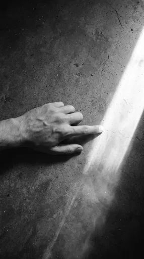 Hand Pointing Into Sunbeam on Concrete