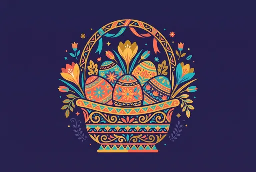 Ornate Folk Art Easter Basket Illustration