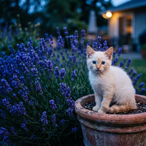 Flame Point Siamese Kitten Near Lavender