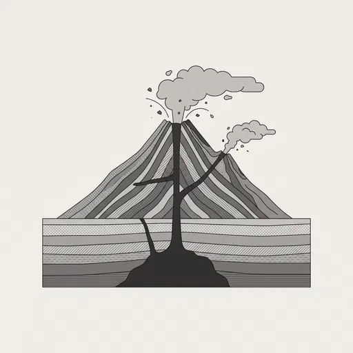 Monochrome Composite Volcano Cross-Section Diagram