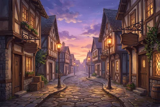 Fantasy Town Street at Twilight