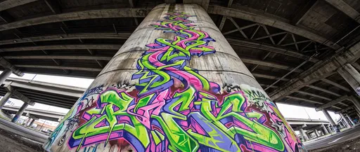 Vibrant Wildstyle Graffiti on Highway Pillar