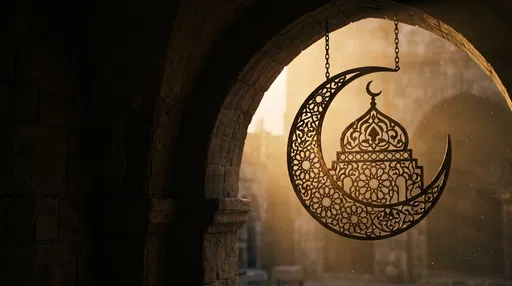 Ornate Islamic Crescent Hanging in Archway