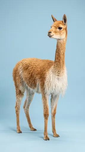 Vicuña Standing on Blue Studio Background