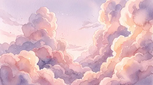 Pastel Pink Watercolor Cumulus Clouds Background