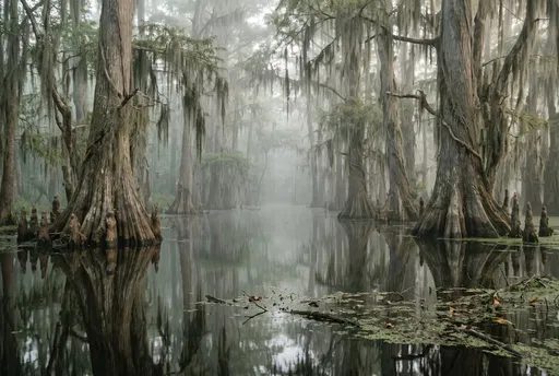 Misty Cypress Swamp in Morning Fog