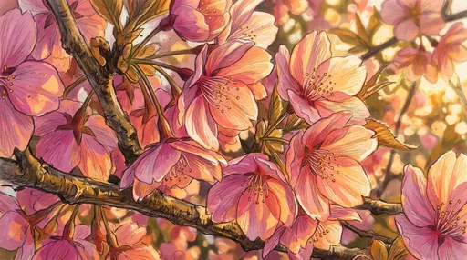 Golden Hour Cherry Blossom Illustration