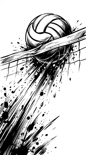 Black Ink Volleyball Grazing Net Illustration