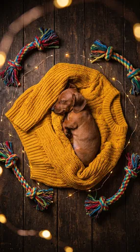 Dachshund Puppy Sleeping in Yellow Sweater