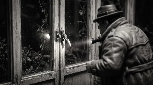 Miniature Detective Inspecting Broken Window Latch