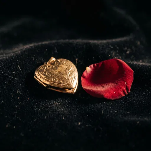 Antique Gold Heart Locket and Rose Petal