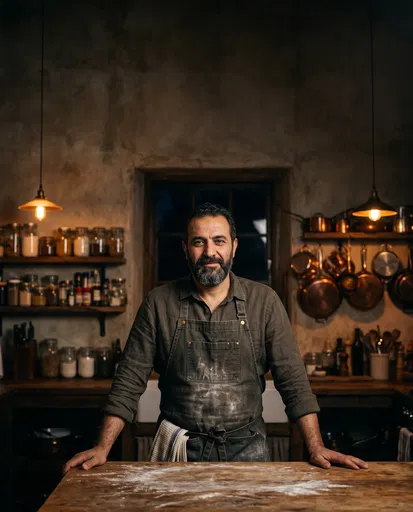 Bearded Chef in Rustic Kitchen Portrait