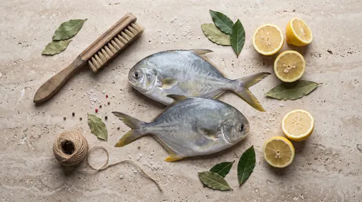 Fresh Pompano Fish Culinary Flat Lay