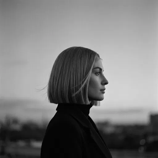 Monochrome Profile Portrait of Woman with Bob