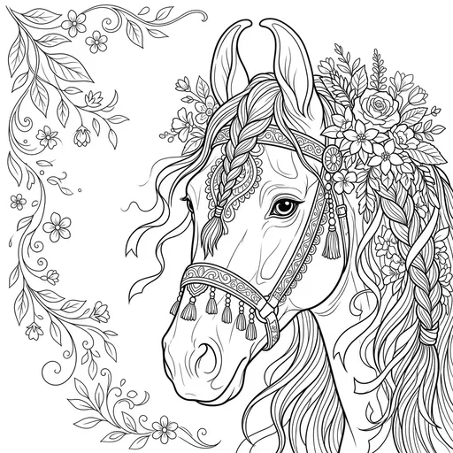 Ornate Marwari Horse Coloring Page